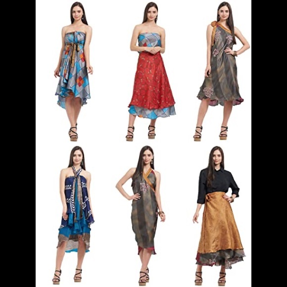 Reversible Upcycled Magic Sari Wrap Maxi Skirts BIN151 - Picture 6 of 6